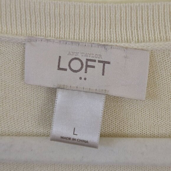 Loft Cotton Blend Neutral Floral Crewneck Pullover Sweater Size L - Picture 4 of 5